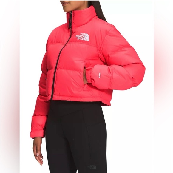 THE NORTH FACE Women’s TNF Brilliant Coral Nuptse Short Jacket 700- SIZE large - Picture 1 of 14